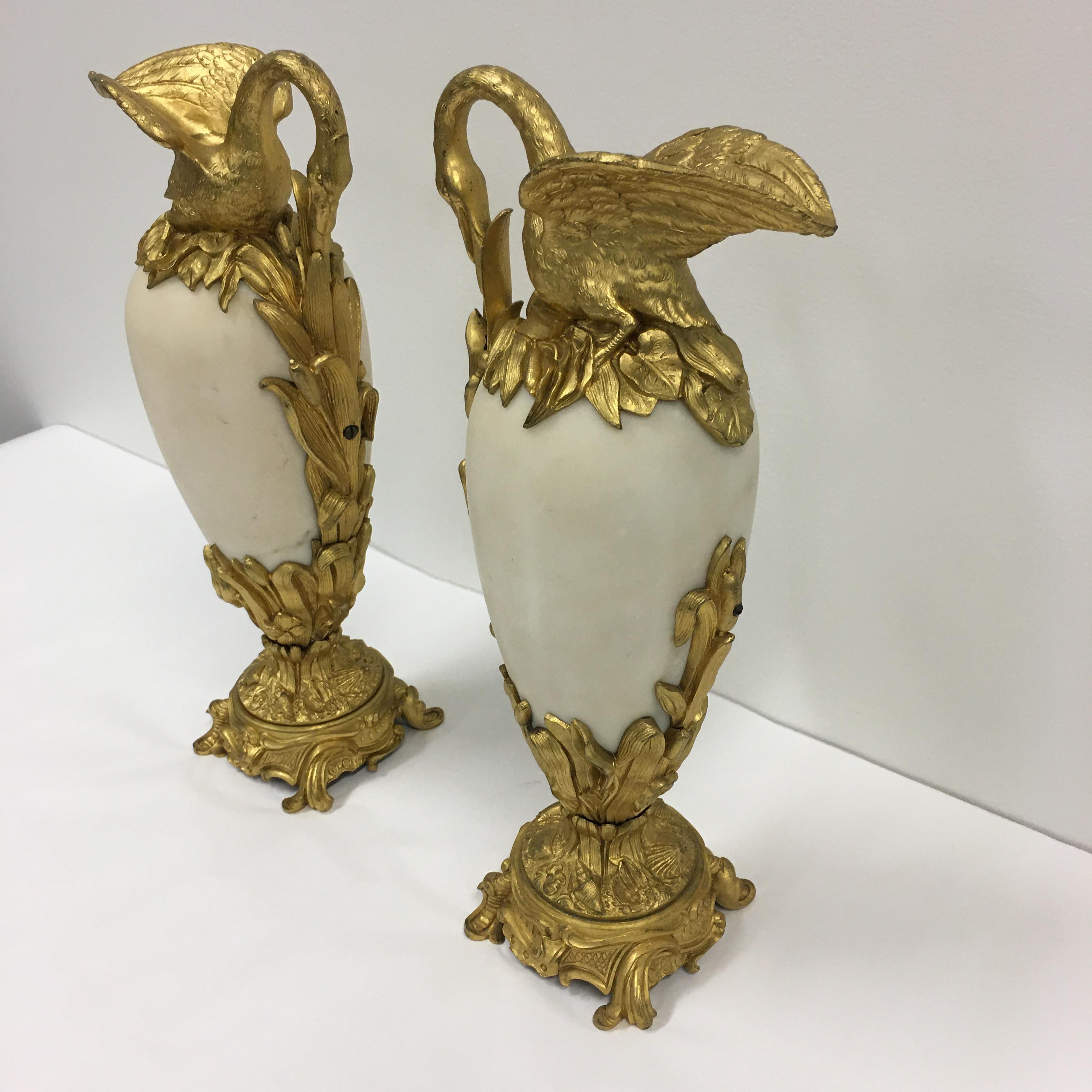 Pair of 19th Century French Neo-Classical St. Marble and Ormolu Ewers In Good Condition In Brisbane, Queensland