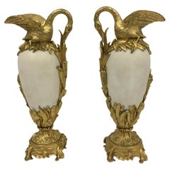 Pair of 19th Century French Neo-Classical St. Marble and Ormolu Ewers
