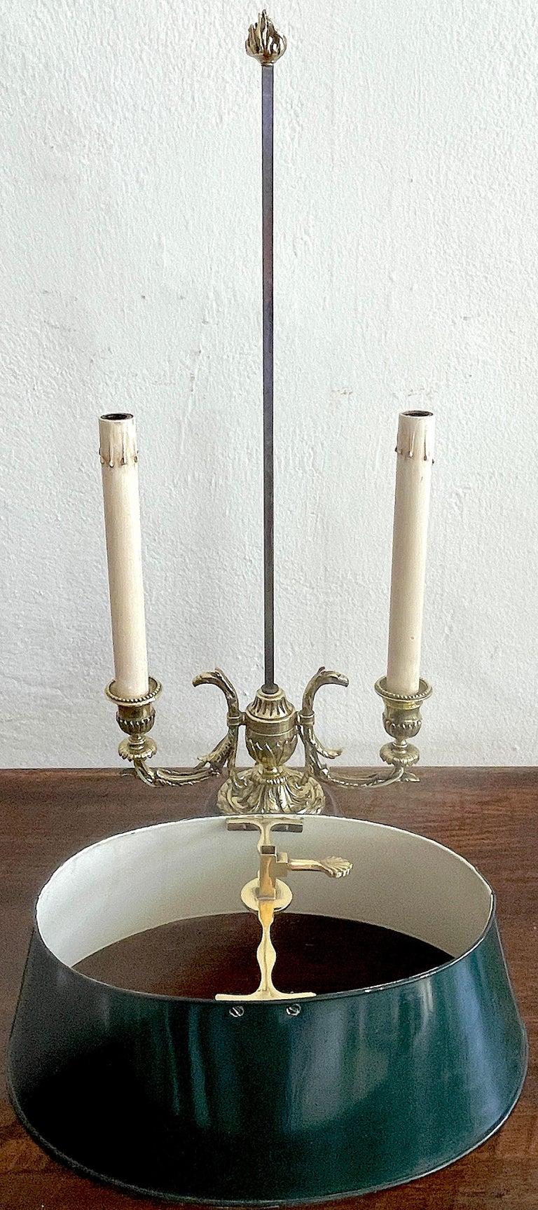A Pair of 19th Century French Neoclassical Bronze & Tole Bouillotte Lamps  For Sale 6
