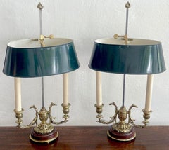 A Pair of 19th Century French Neoclassical Bronze & Tole Bouillotte Lamps