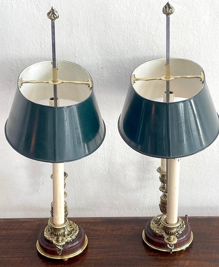 A Pair of 19th Century French Neoclassical Bronze & Tole Bouillotte Lamps  For Sale 2