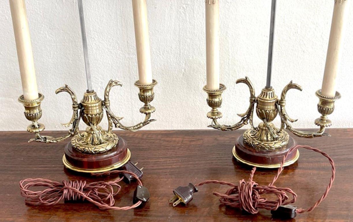 A Pair of 19th Century French Neoclassical Bronze & Tole Bouillotte Lamps  For Sale 3