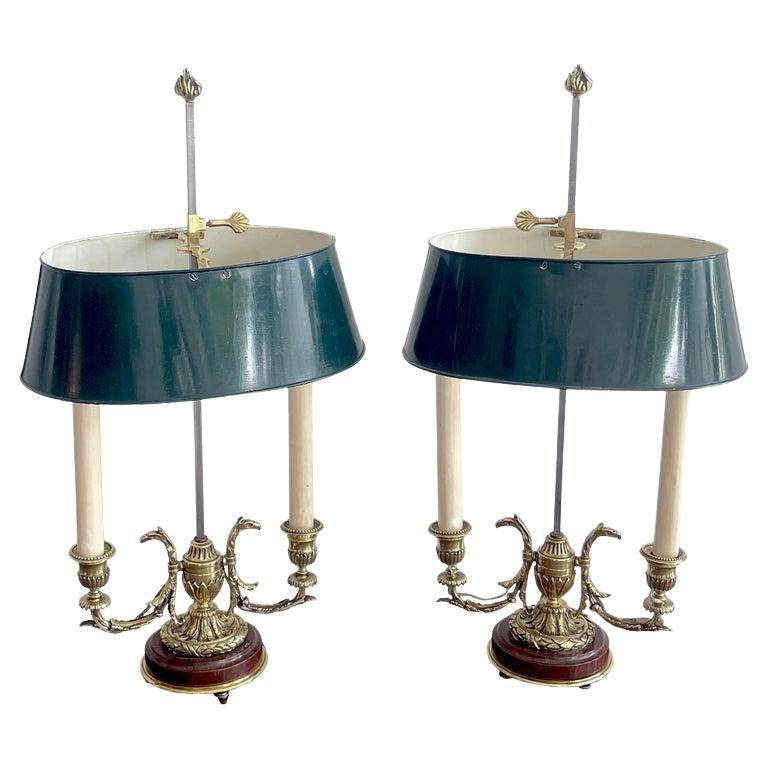 A Pair of 19th Century French Neoclassical Bronze & Tole Bouillotte Lamps  For Sale