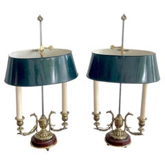 A Pair of 19th Century French Neoclassical Bronze & Tole Bouillotte Lamps 