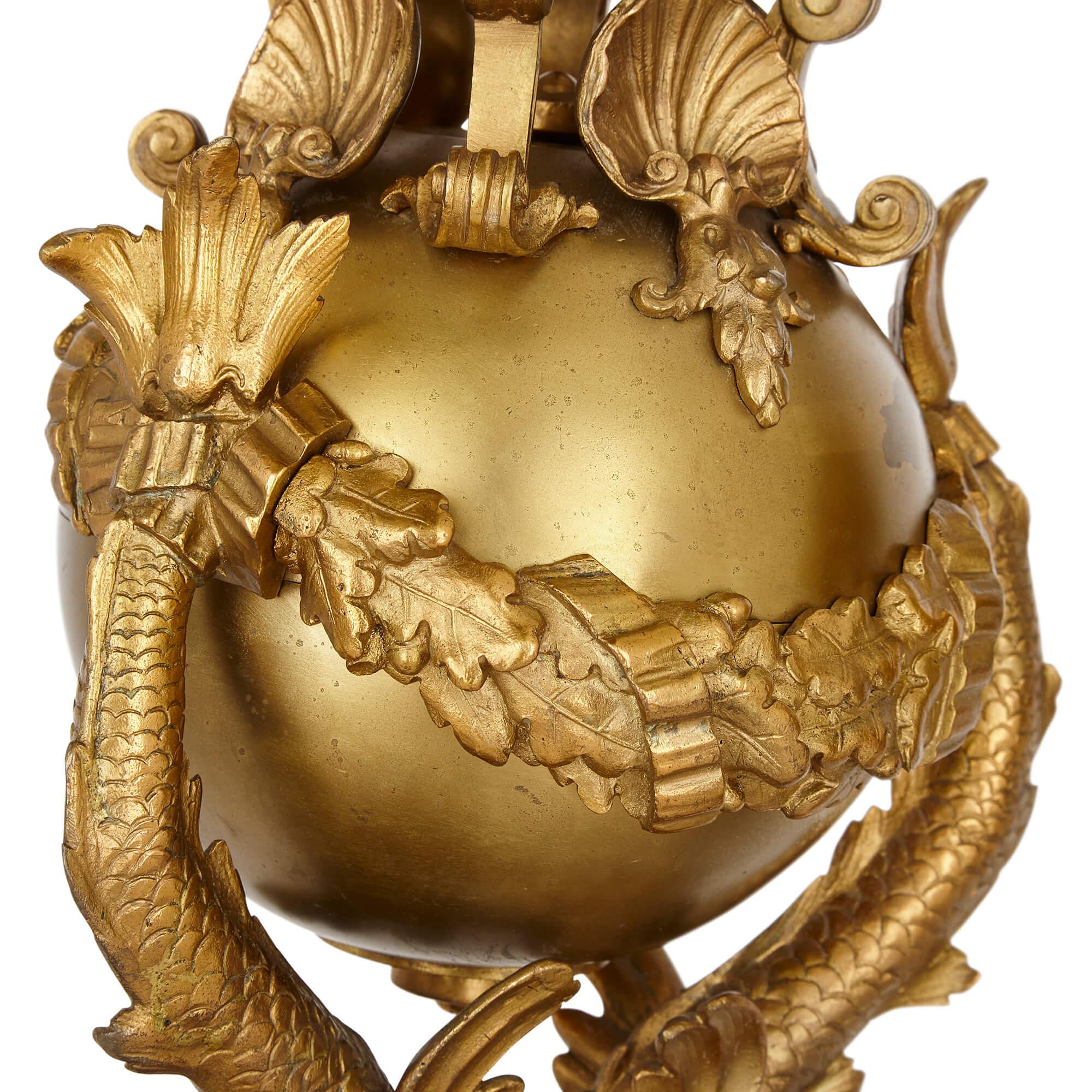 Pair of 19th Century French Ormolu Dolphin Chenets For Sale 1
