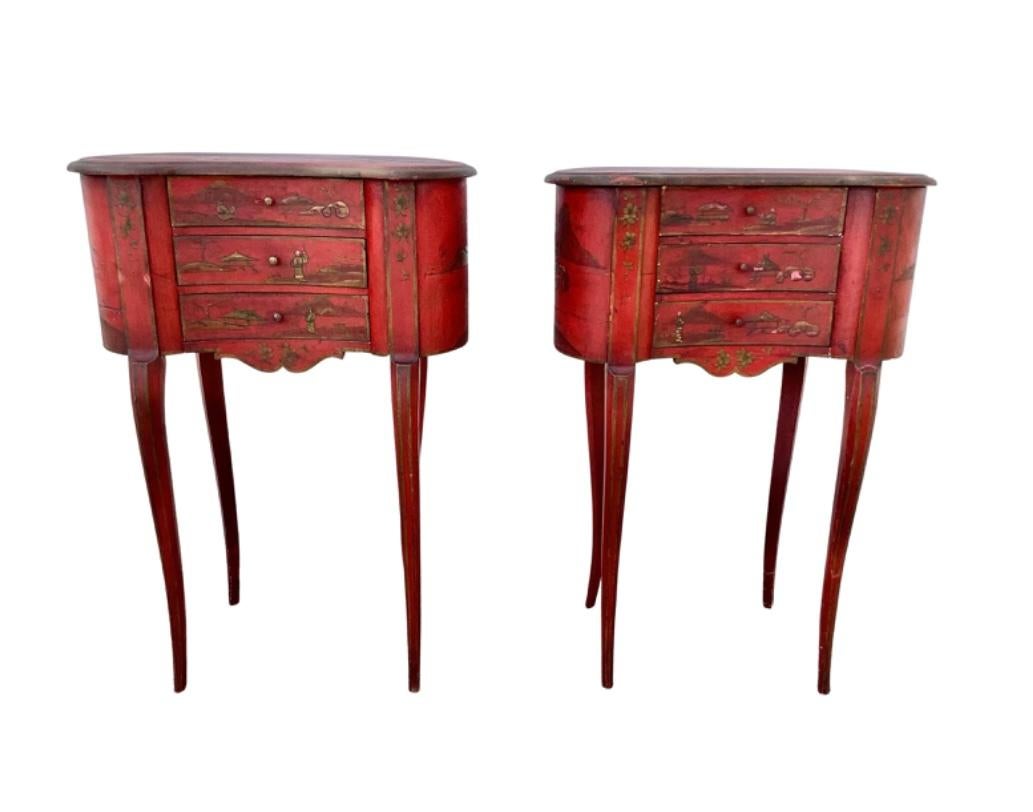 Pair of 19th Century French Red Japanned Side Tables 4