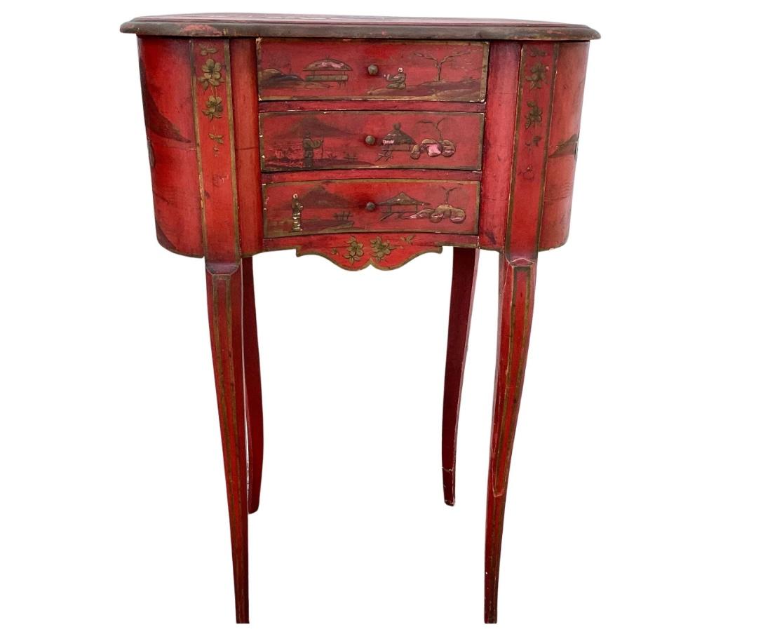 English Pair of 19th Century French Red Japanned Side Tables