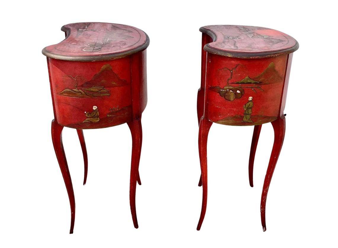 Wood Pair of 19th Century French Red Japanned Side Tables
