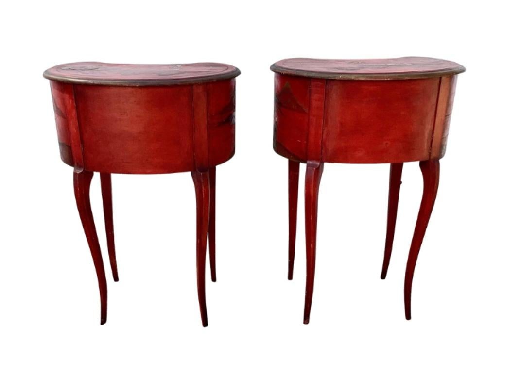 Pair of 19th Century French Red Japanned Side Tables 3