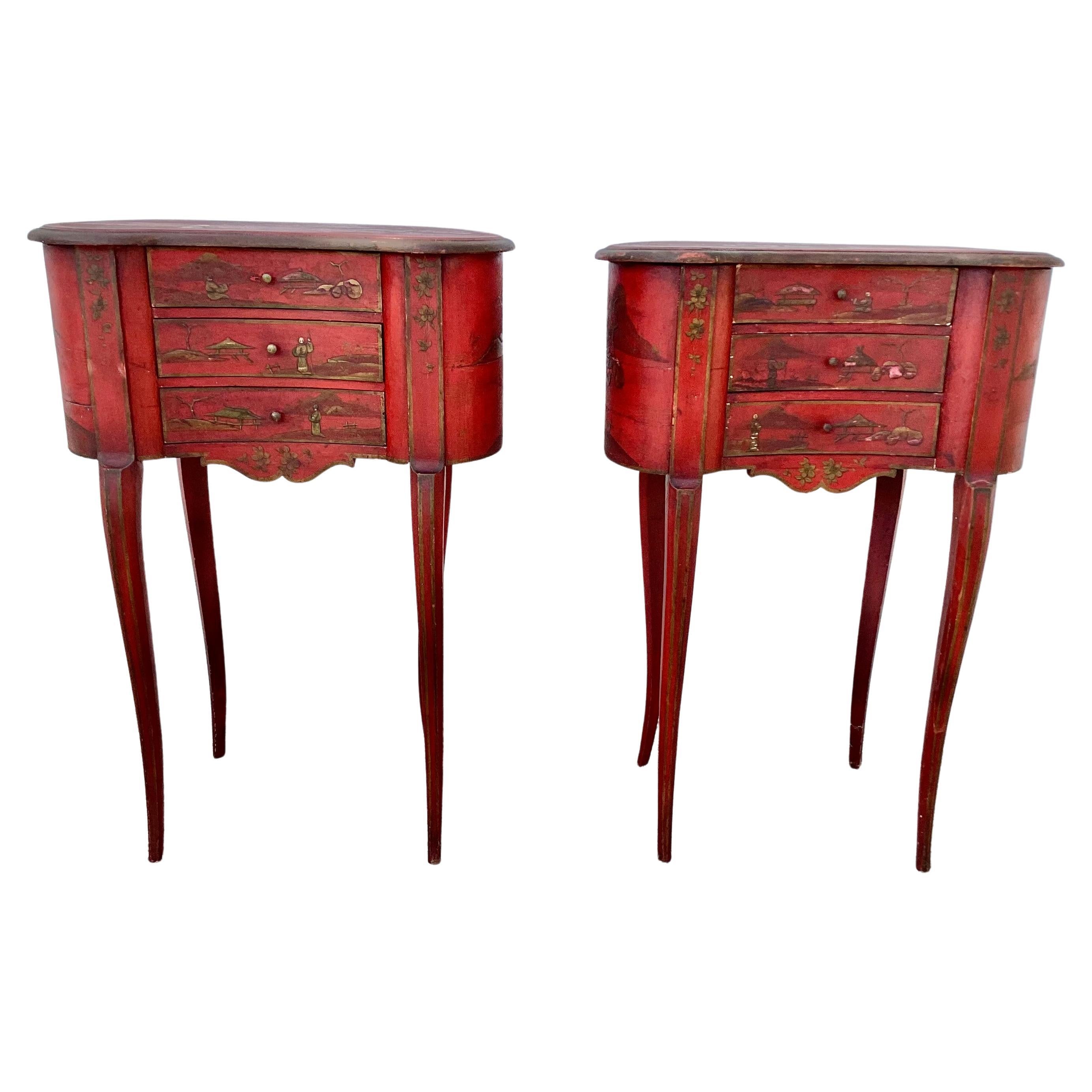 Pair of 19th Century French Red Japanned Side Tables