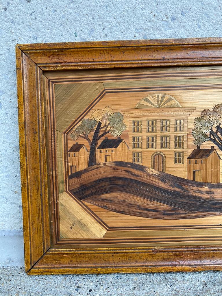 Pair of 18th Century French Straw Marquetry Landscapes In Good Condition In Stamford, CT