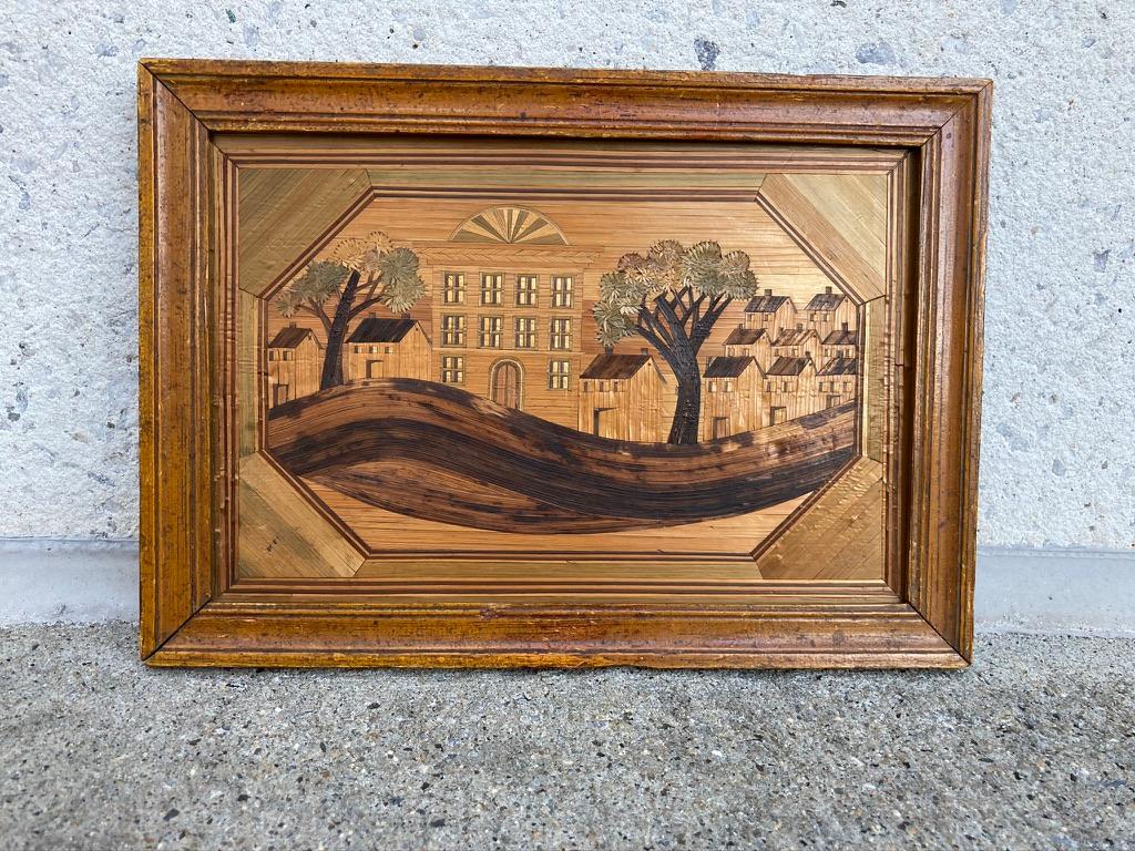 Pair of 18th Century French Straw Marquetry Landscapes 1