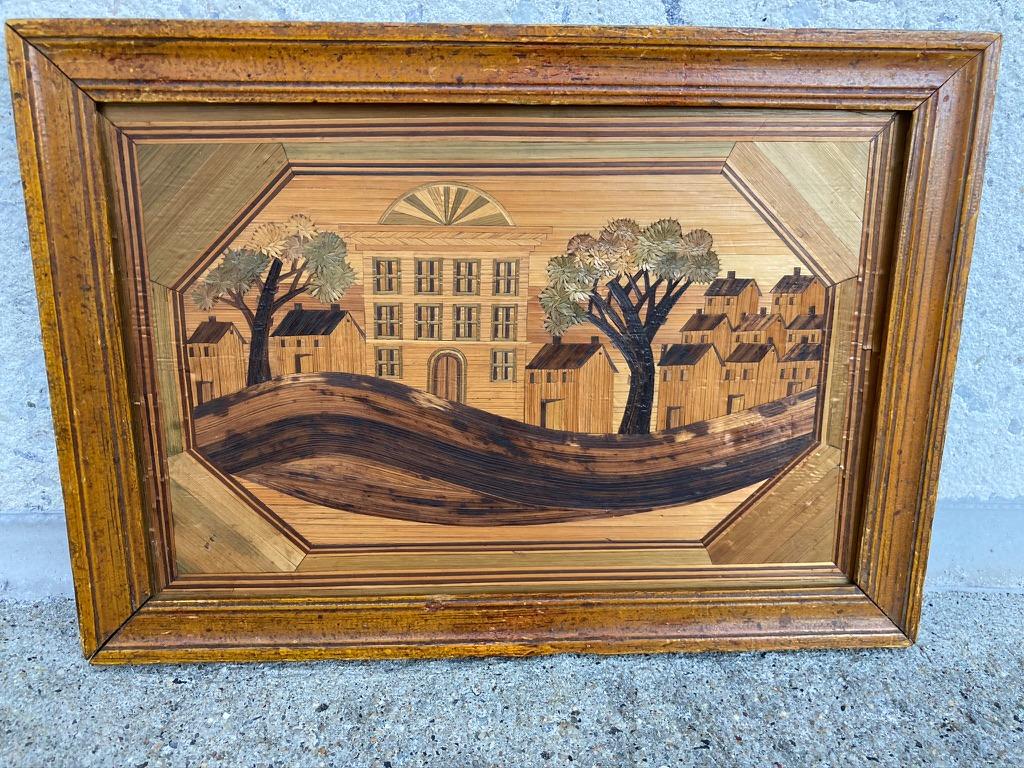 Pair of 18th Century French Straw Marquetry Landscapes 3