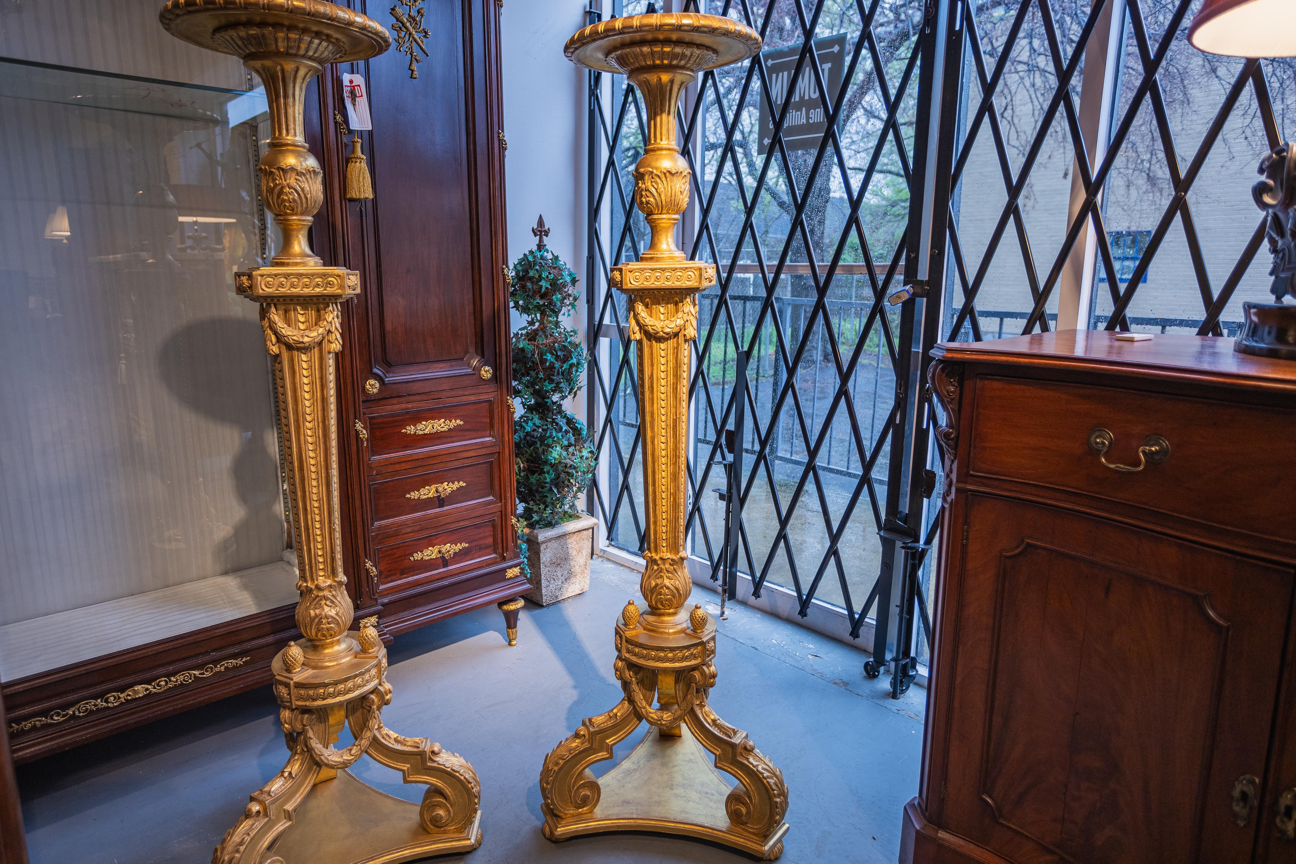 A beautiful pair of George 111 giltwood carved pedestals . Finely carved with the original gilding intact .