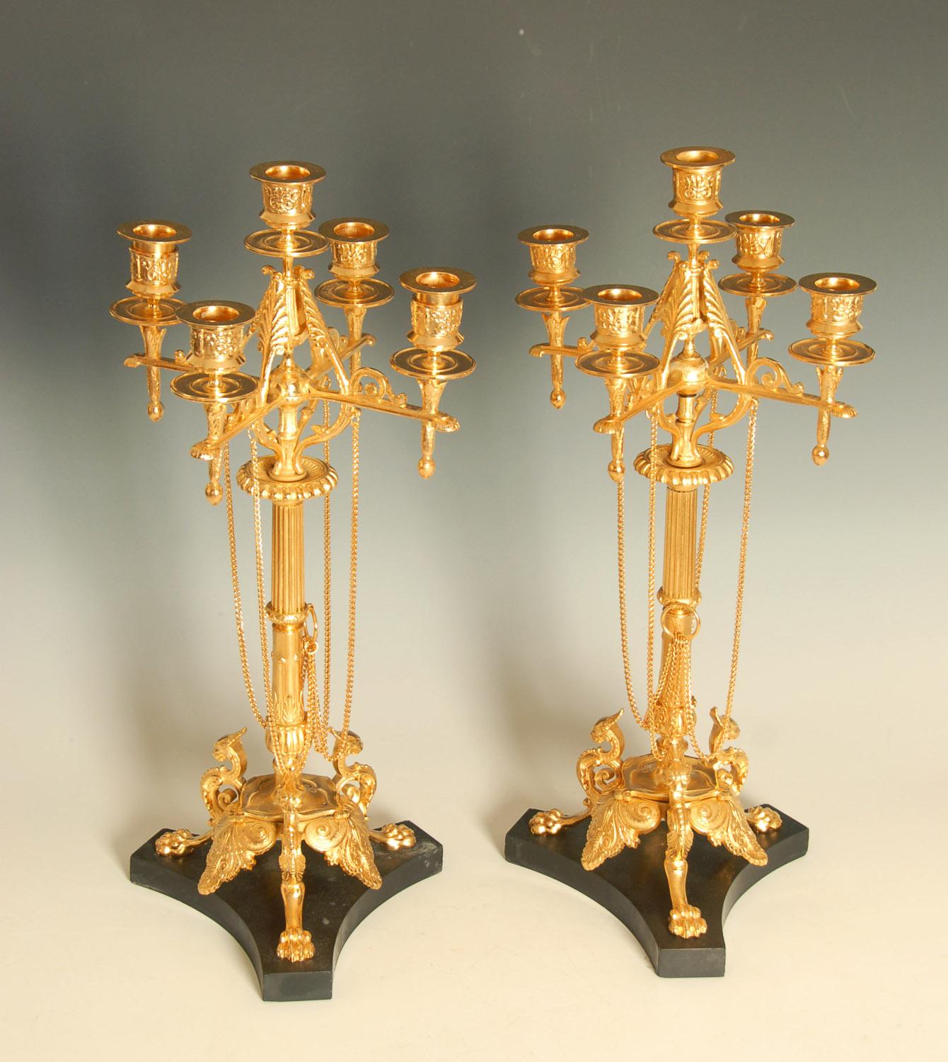 French Pair of 19th Century Gilded Bronze Candelabra For Sale