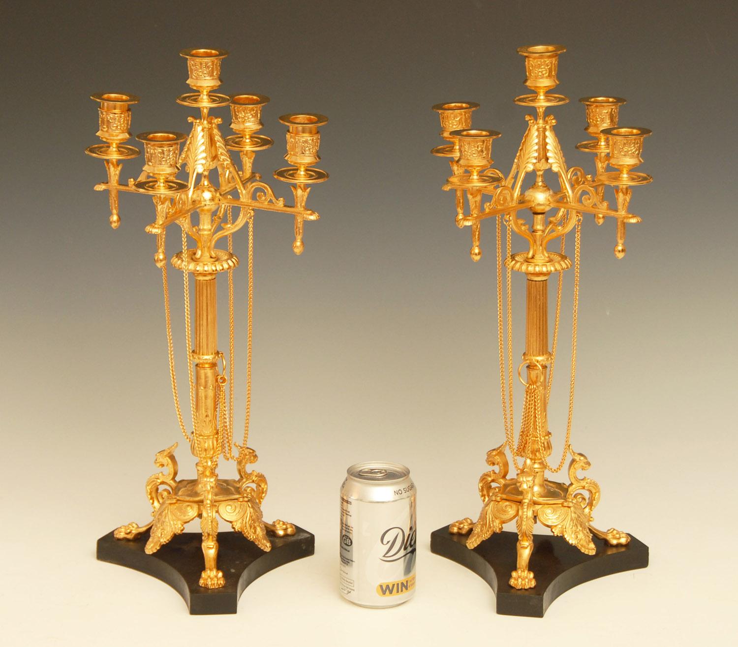 Pair of 19th Century Gilded Bronze Candelabra For Sale 1