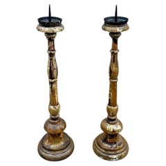A Pair of 19th Century Gilded Pricket Candlesticks