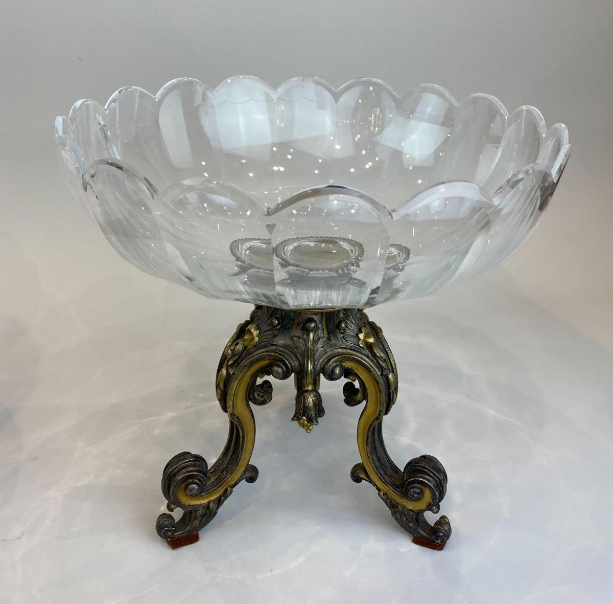 Napoléon III Paire de gobelets en bronze doré et argenté et en cristal du 19ème siècle en vente