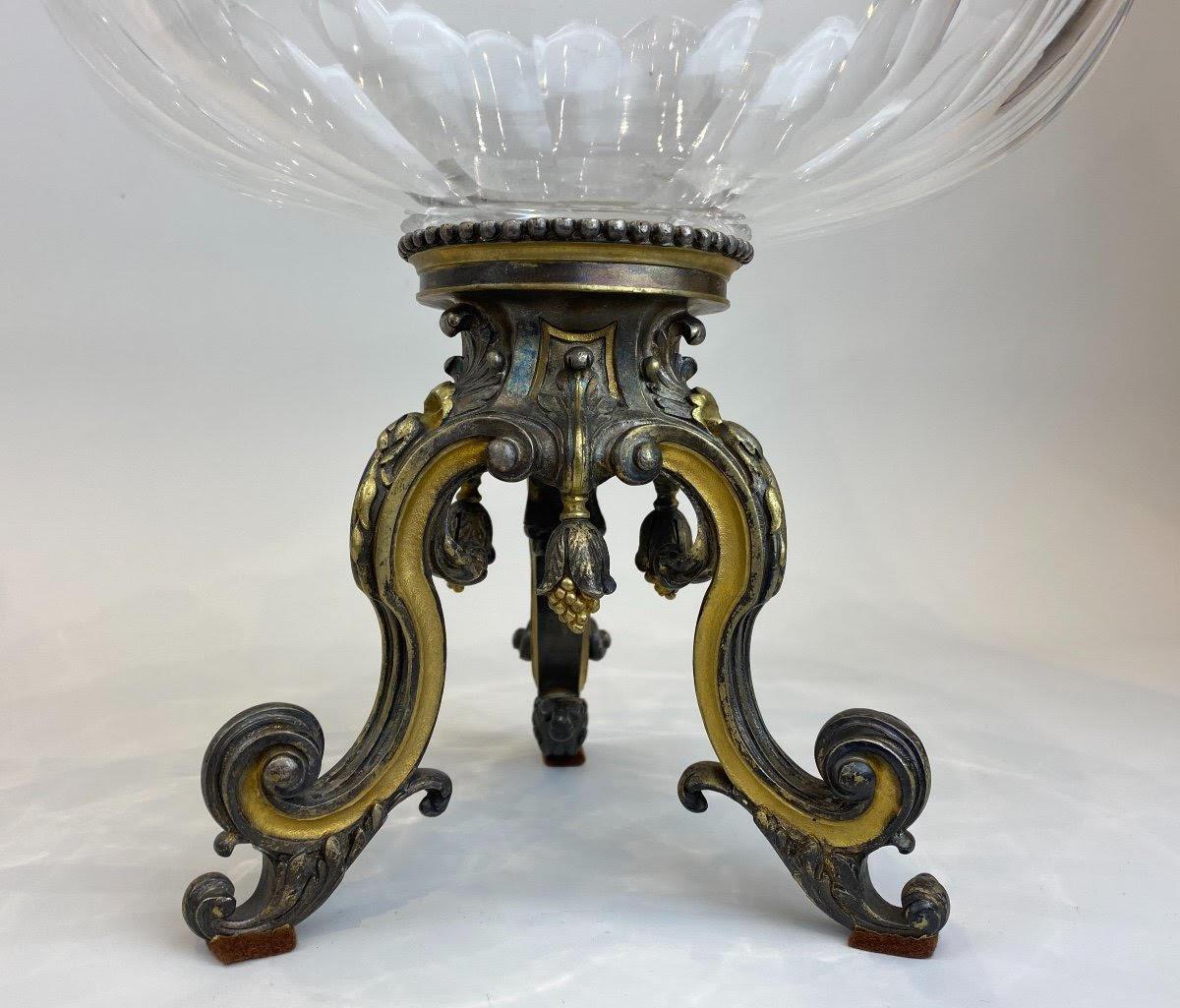 Doré Paire de gobelets en bronze doré et argenté et en cristal du 19ème siècle en vente