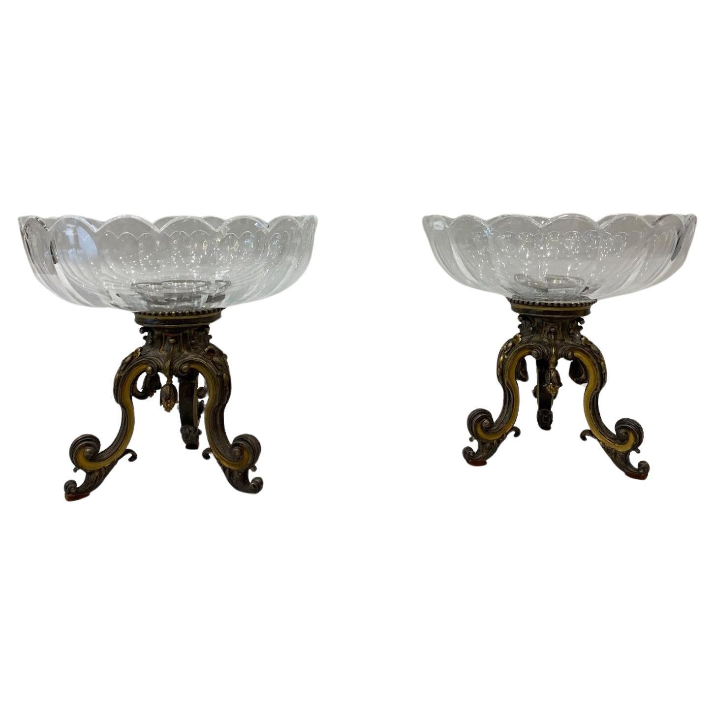 A Pair of 19th Century Gilt and Silvered Bronze and Crystal Goblets.