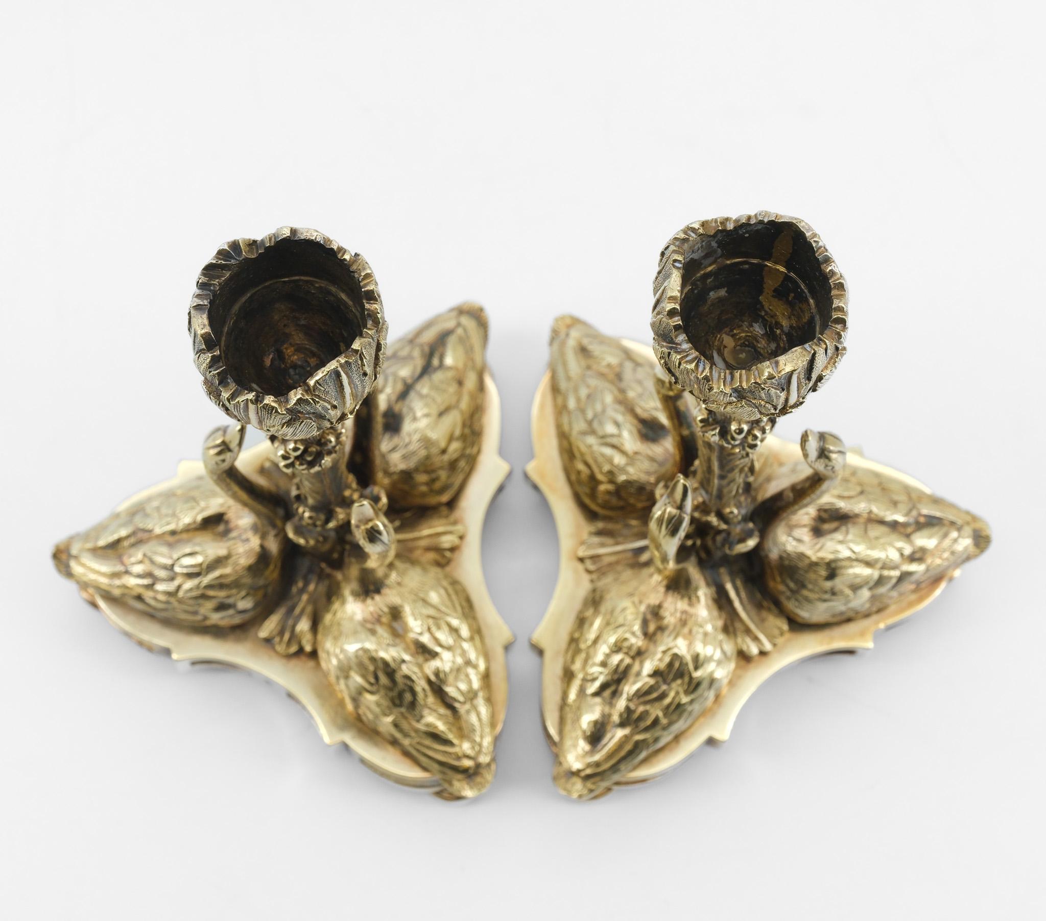 English A Pair Of 19th Century Gilt Bronze Candlesticks Design After William Bateman