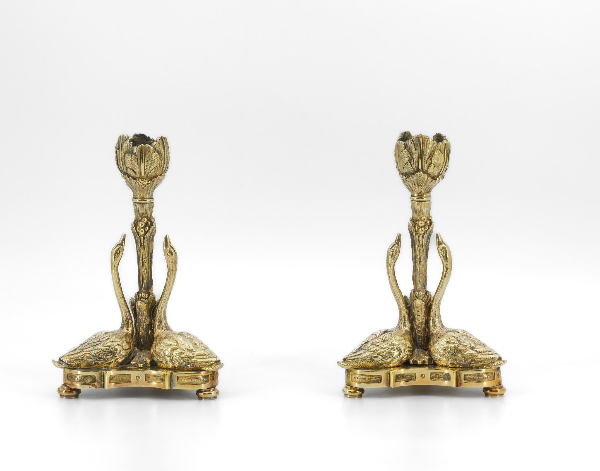 Cast A Pair Of 19th Century Gilt Bronze Candlesticks Design After William Bateman