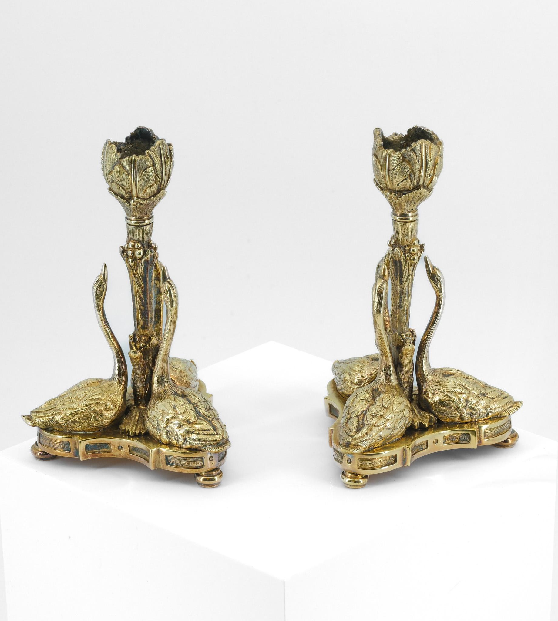 A Pair Of 19th Century Gilt Bronze Candlesticks Design After William Bateman In Good Condition In Norwich, GB