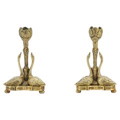 A Pair Of 19th Century Gilt Bronze Candlesticks Design After William Bateman