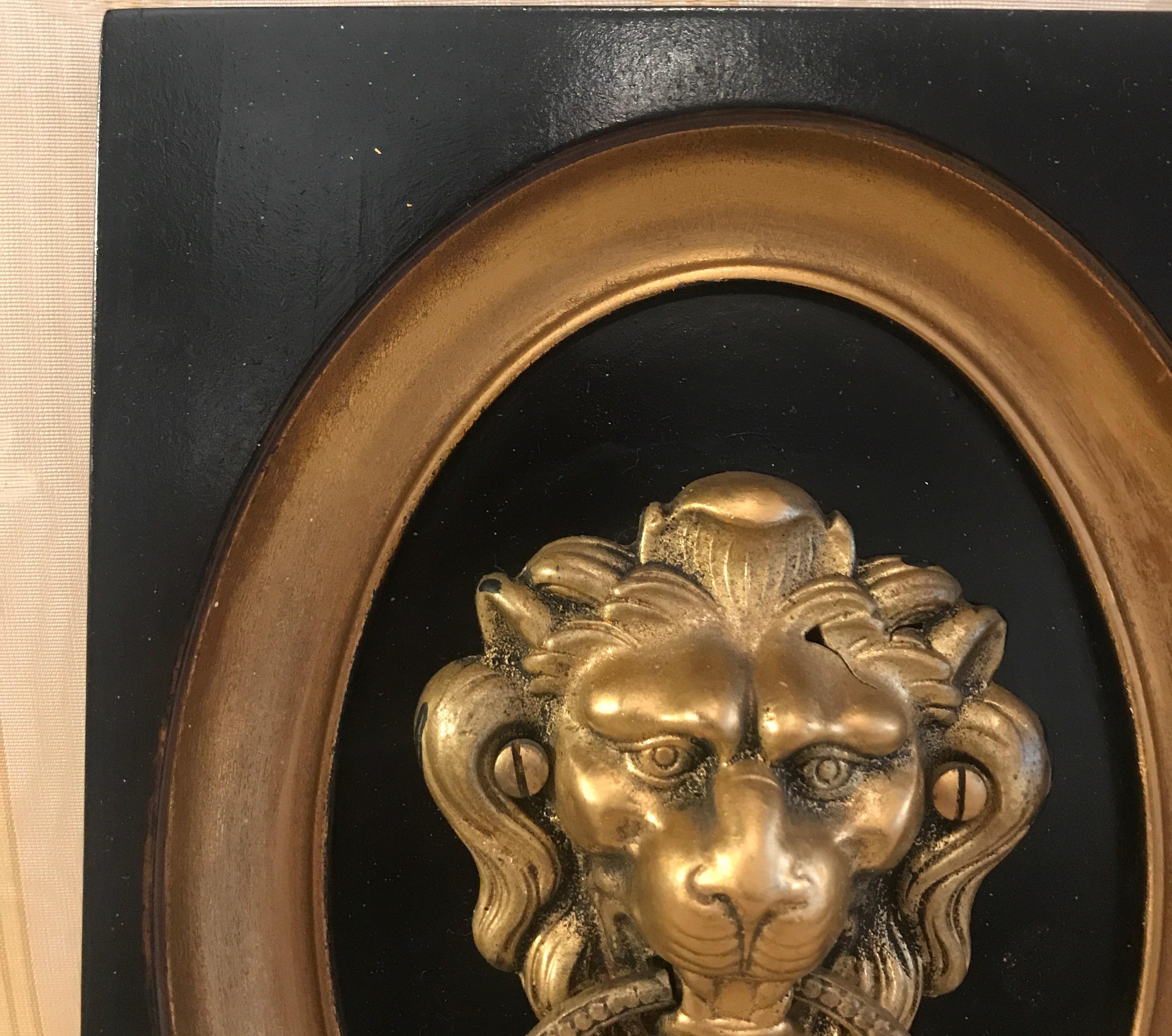 Pair of 19th Century Gilt Bronze Framed Lion Door Knockers In Good Condition In Lambertville, NJ