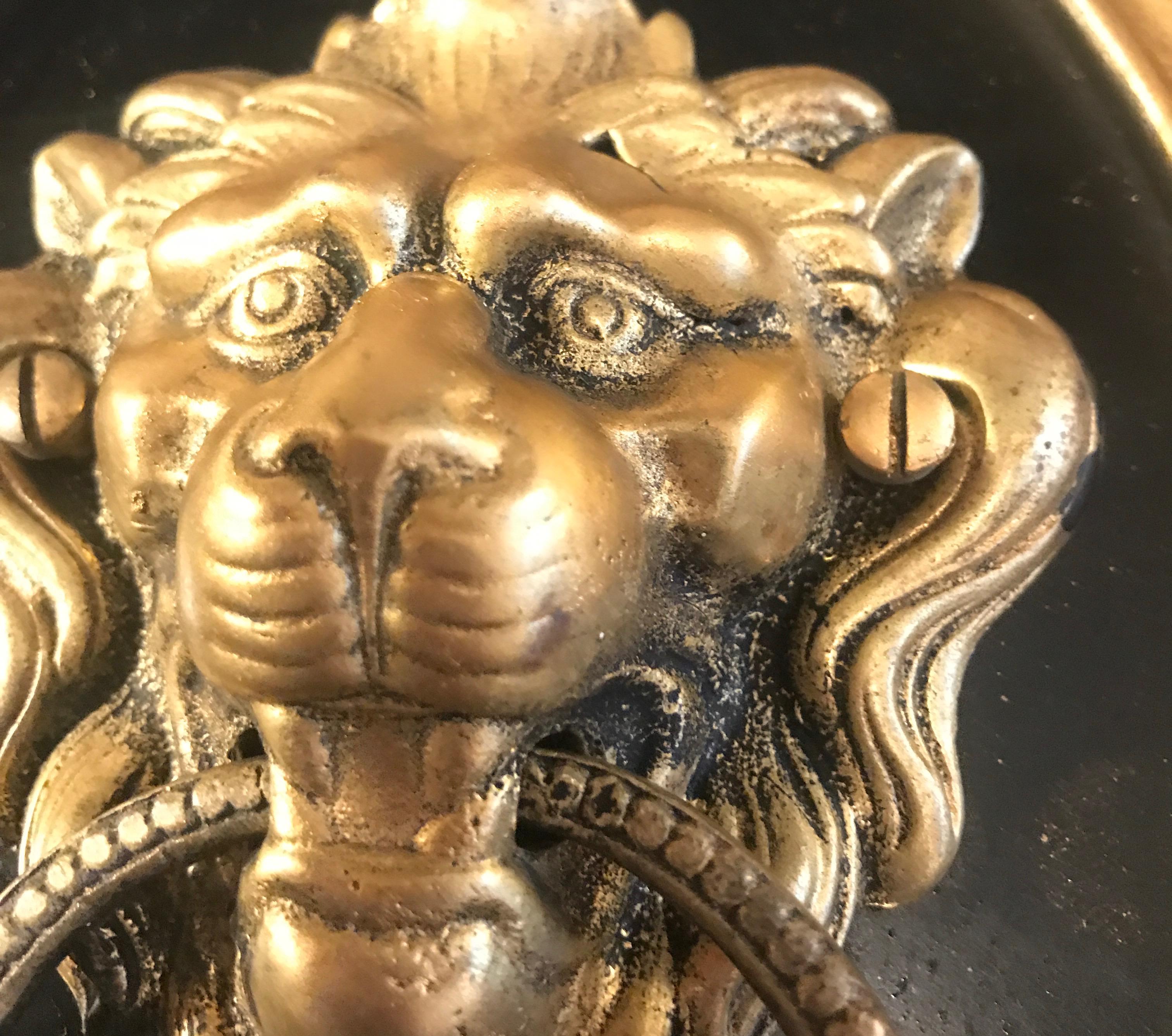 Late 19th Century Pair of 19th Century Gilt Bronze Framed Lion Door Knockers