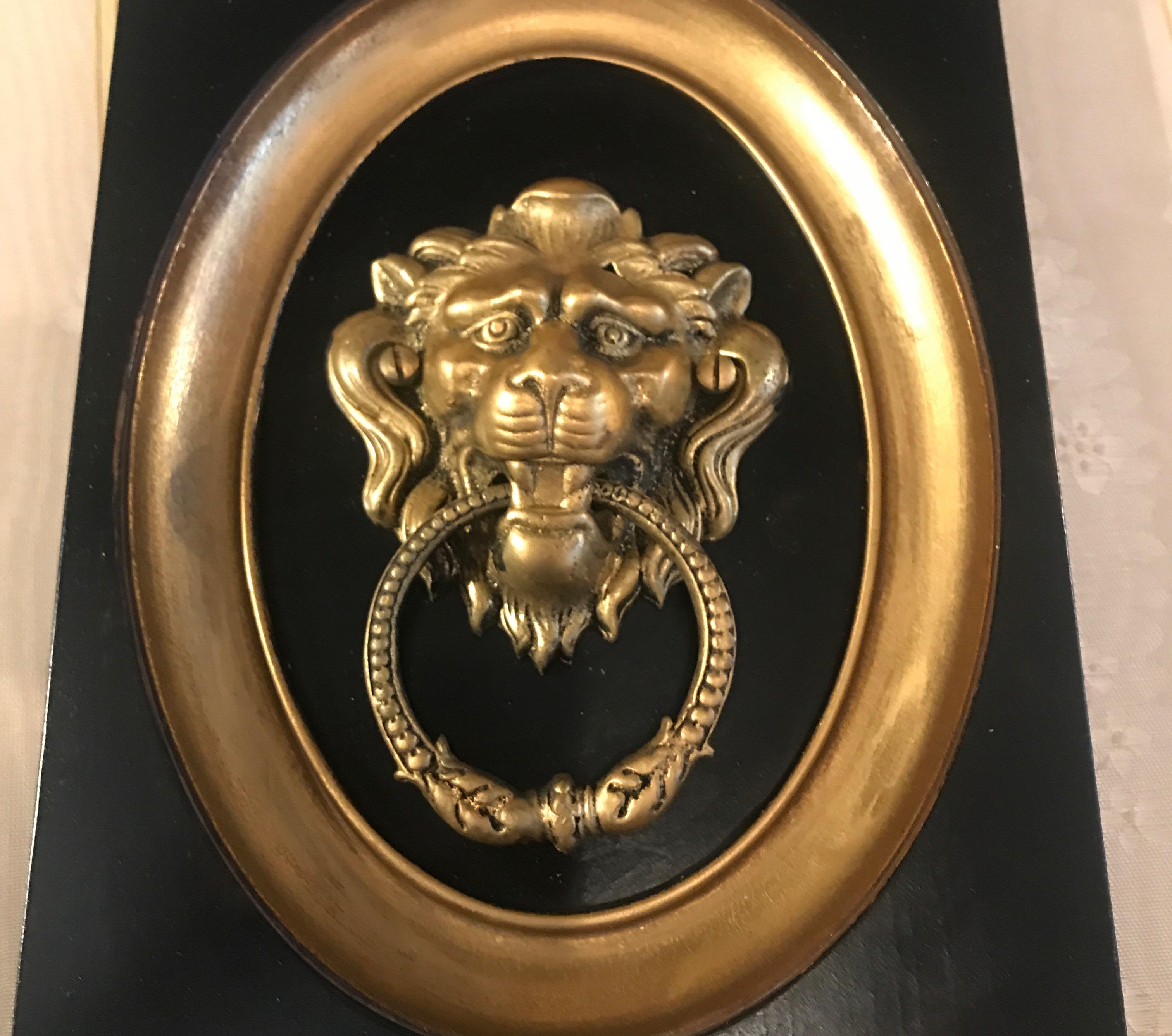 Pair of 19th Century Gilt Bronze Framed Lion Door Knockers 1