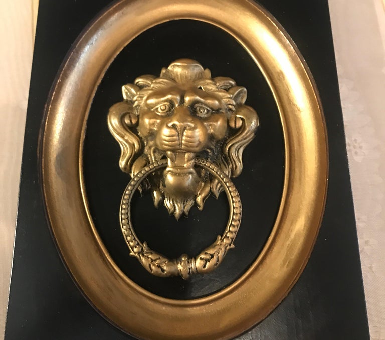 Pair of 19th Century Gilt Bronze Framed Lion Door Knockers at 1stDibs
