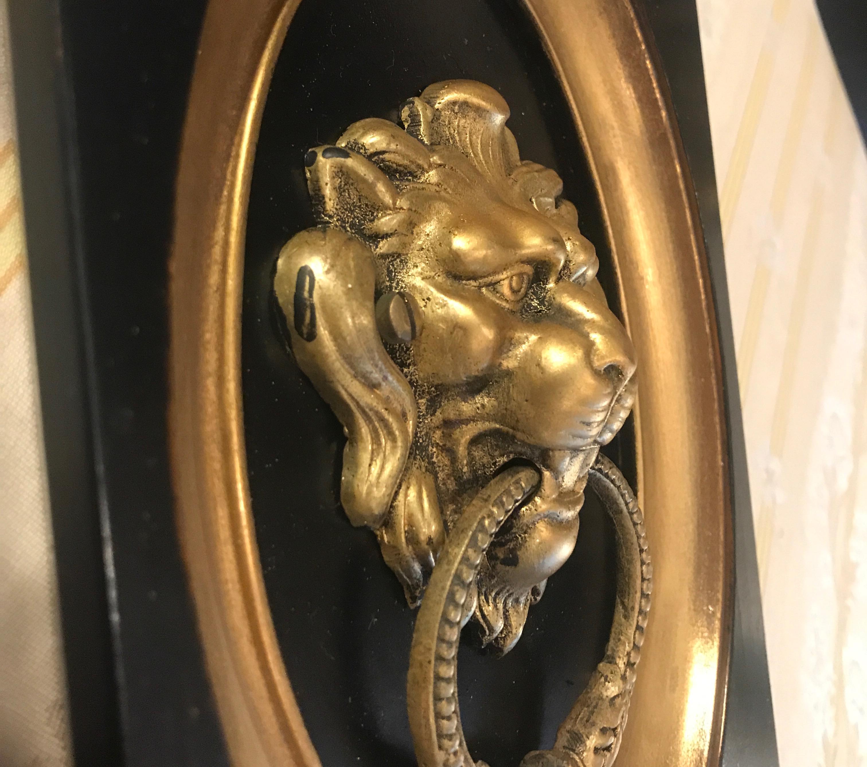 Pair of 19th Century Gilt Bronze Framed Lion Door Knockers 3