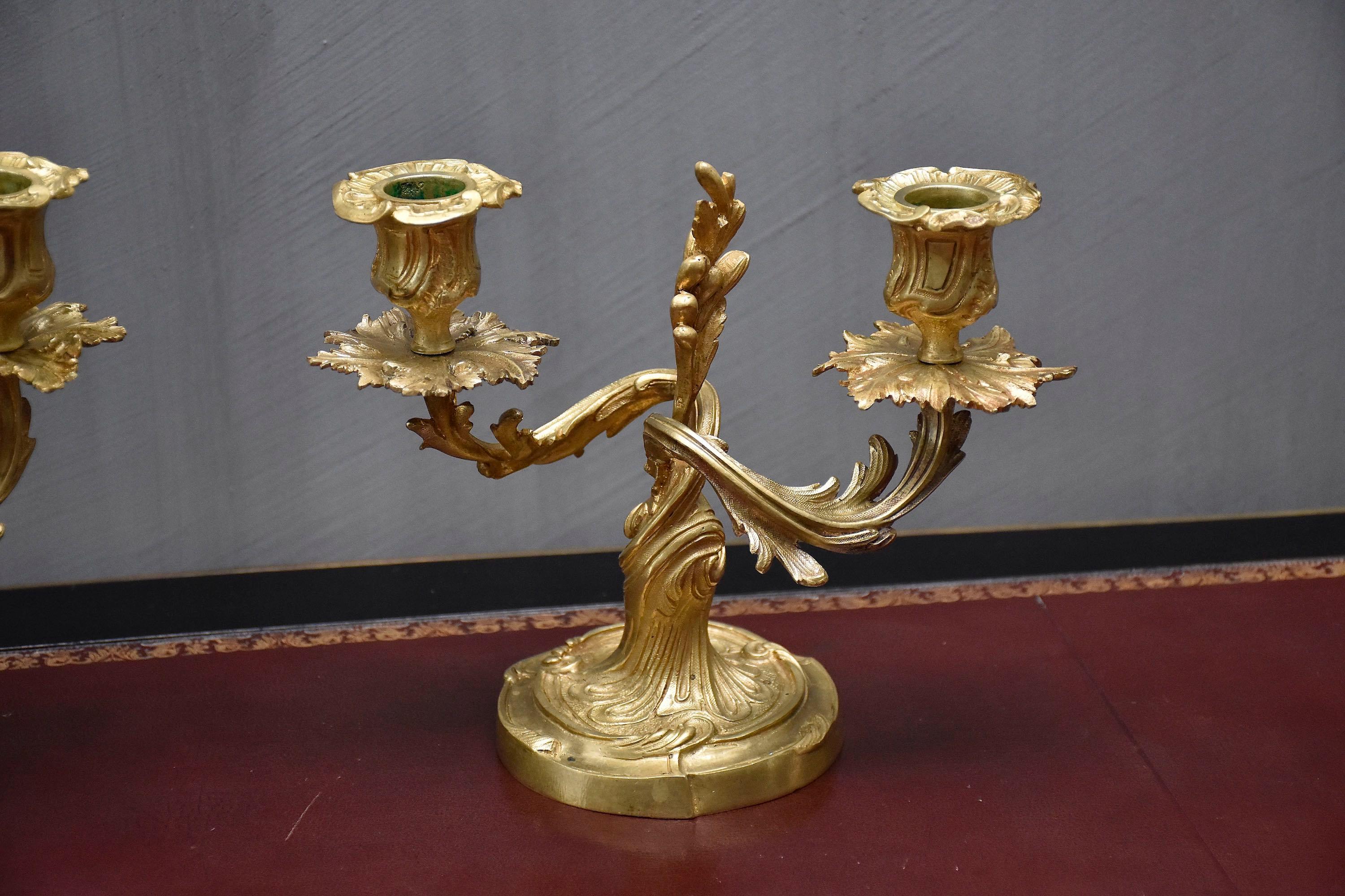 A pair of 19th century gilt bronze French candelabra In Good Condition For Sale In SON EN BREUGEL, NL