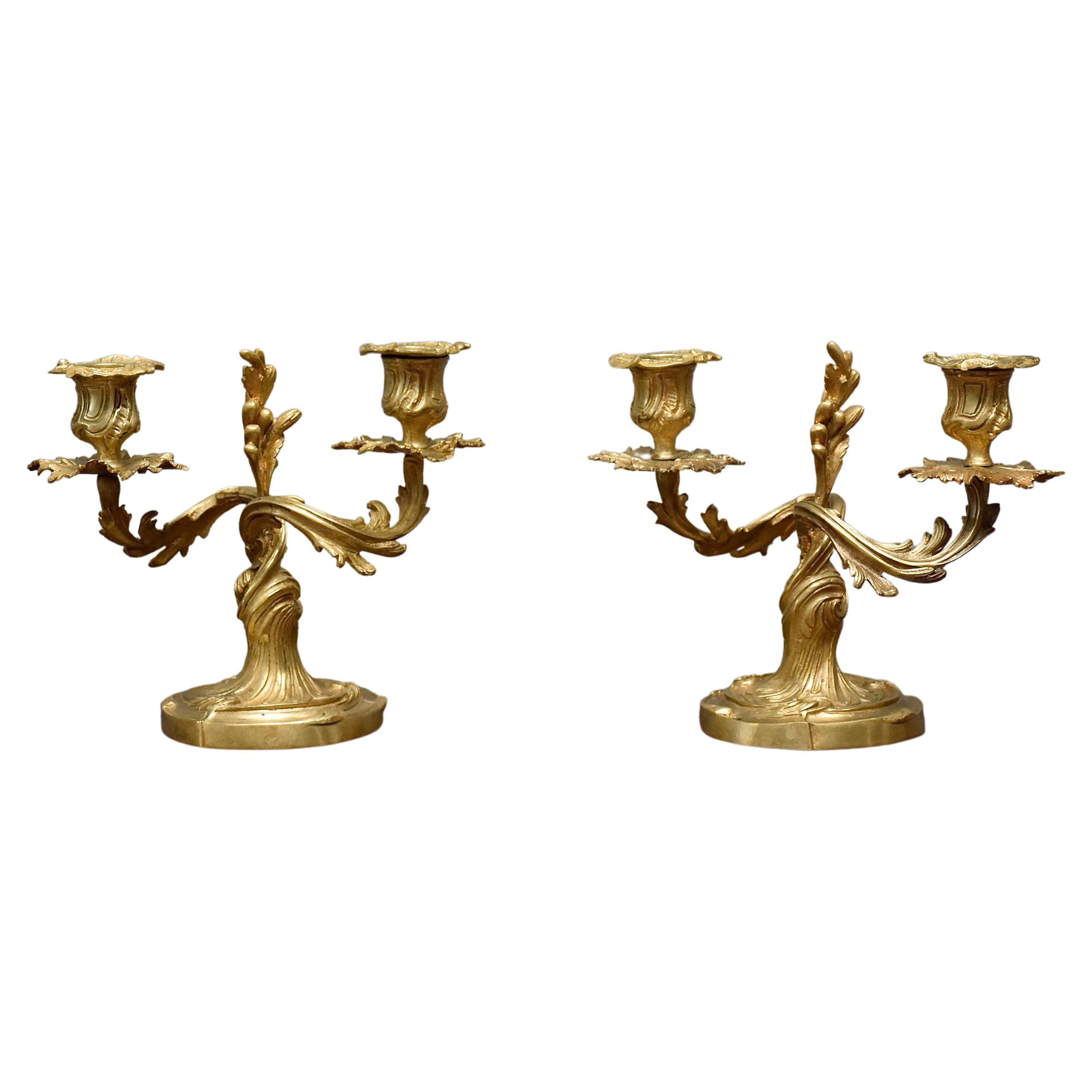 A pair of 19th century gilt bronze French candelabra For Sale