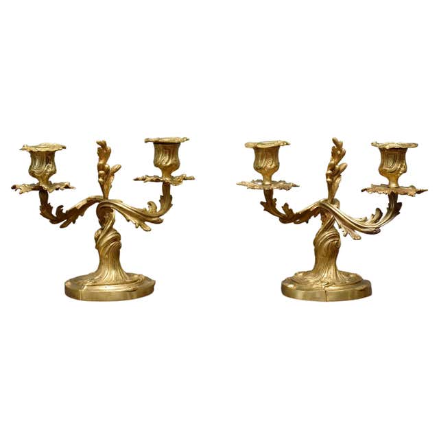 European Rococo Chair Pair of Gilt Bronze and Brass Rococo Five-Light Candelabra with Putti ...