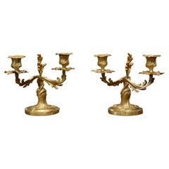 Antique A pair of 19th century gilt bronze French candelabra