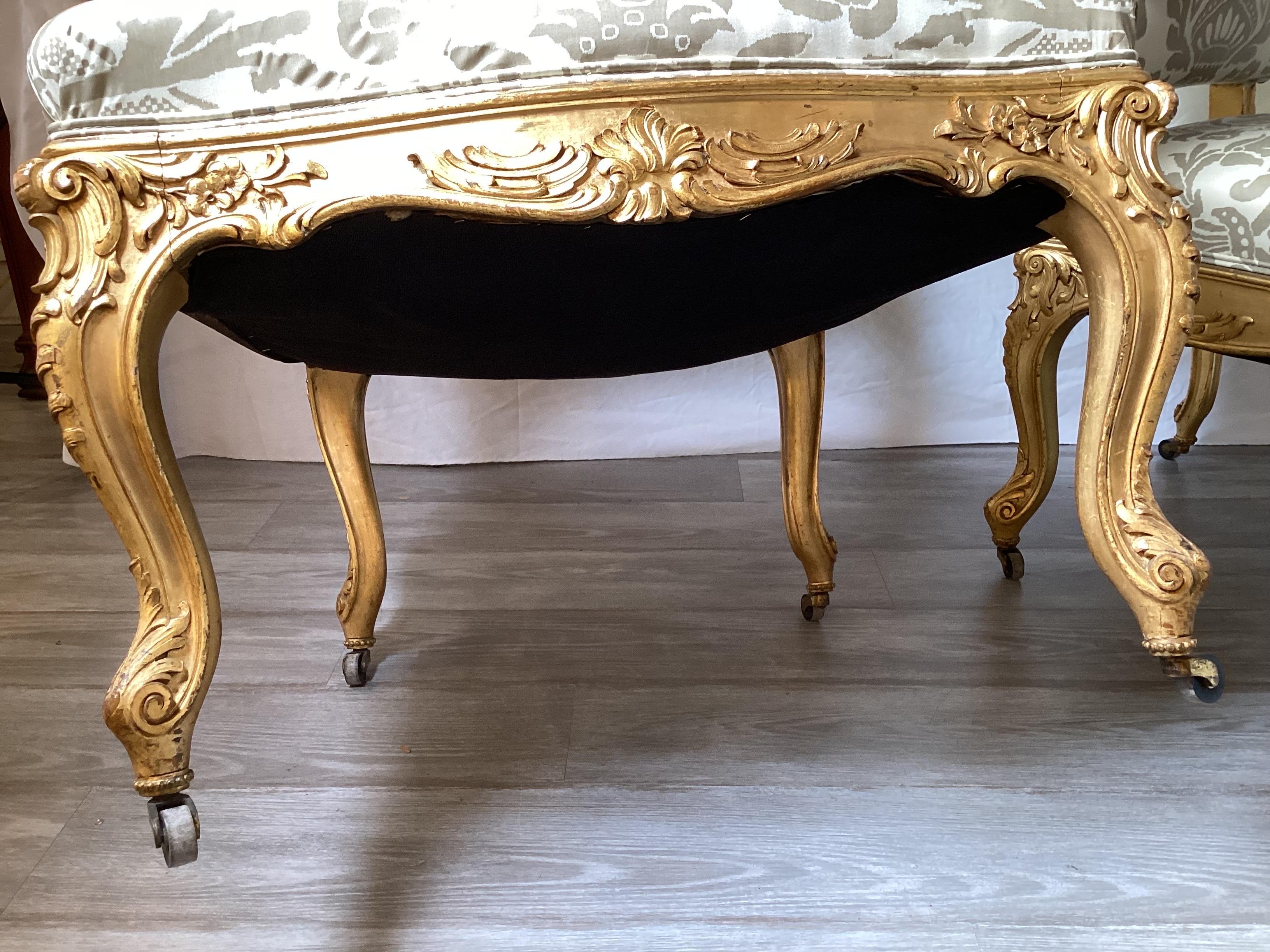 Paire de chaises tapissées Fauteuils en bois doré du 19e siècle en vente 5