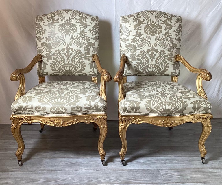 Pair of 19th Century Giltwood Fauteuils Upholstered Chairs For Sale at ...