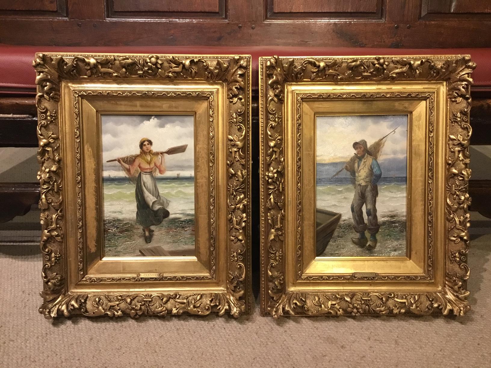 Pair of 19th Century Giltwood Oil Paintings by L. Pernett  1