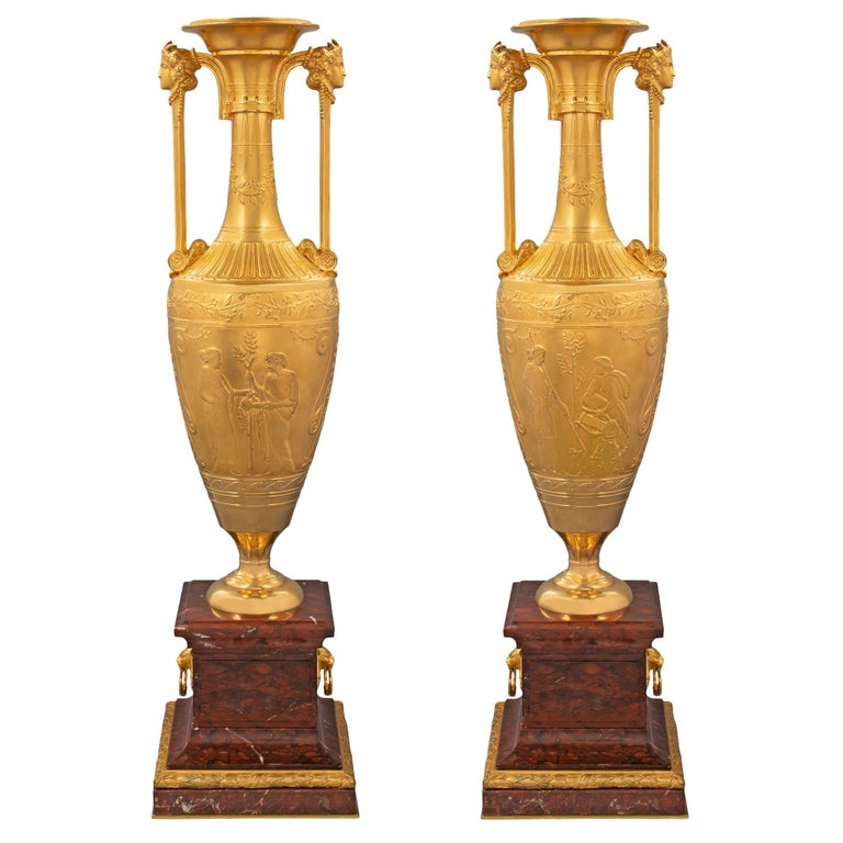 Pair of 19th Century GrecoEgyptian Style Ormolu Water Vases, circa