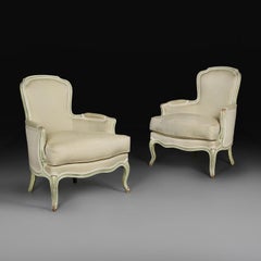A Pair of 19th Century Green and Cream Painted Bergere Armchairs