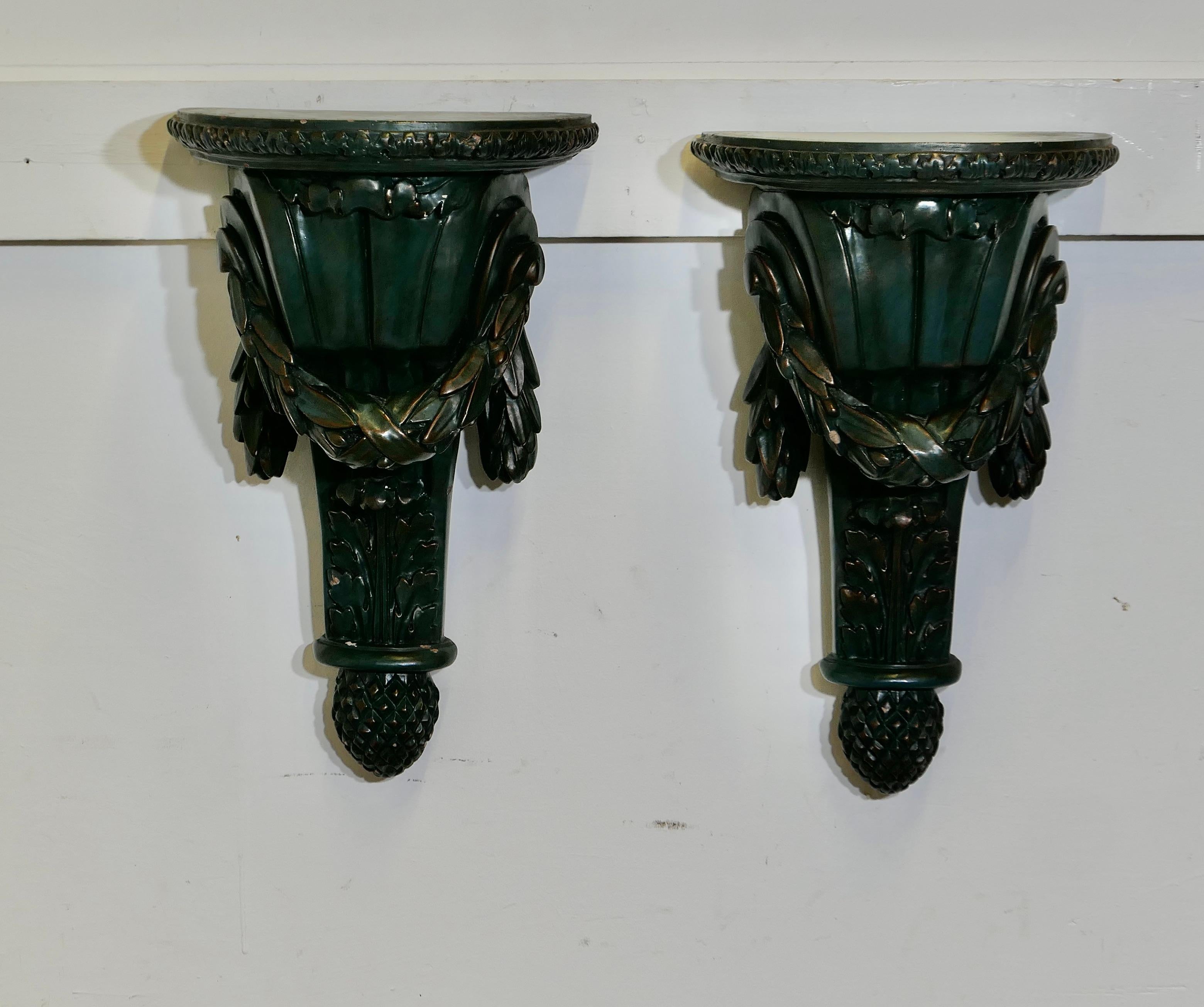 Classical Roman A Pair of 19th Century Green Wall Brackets     These are beautifully designed pi For Sale