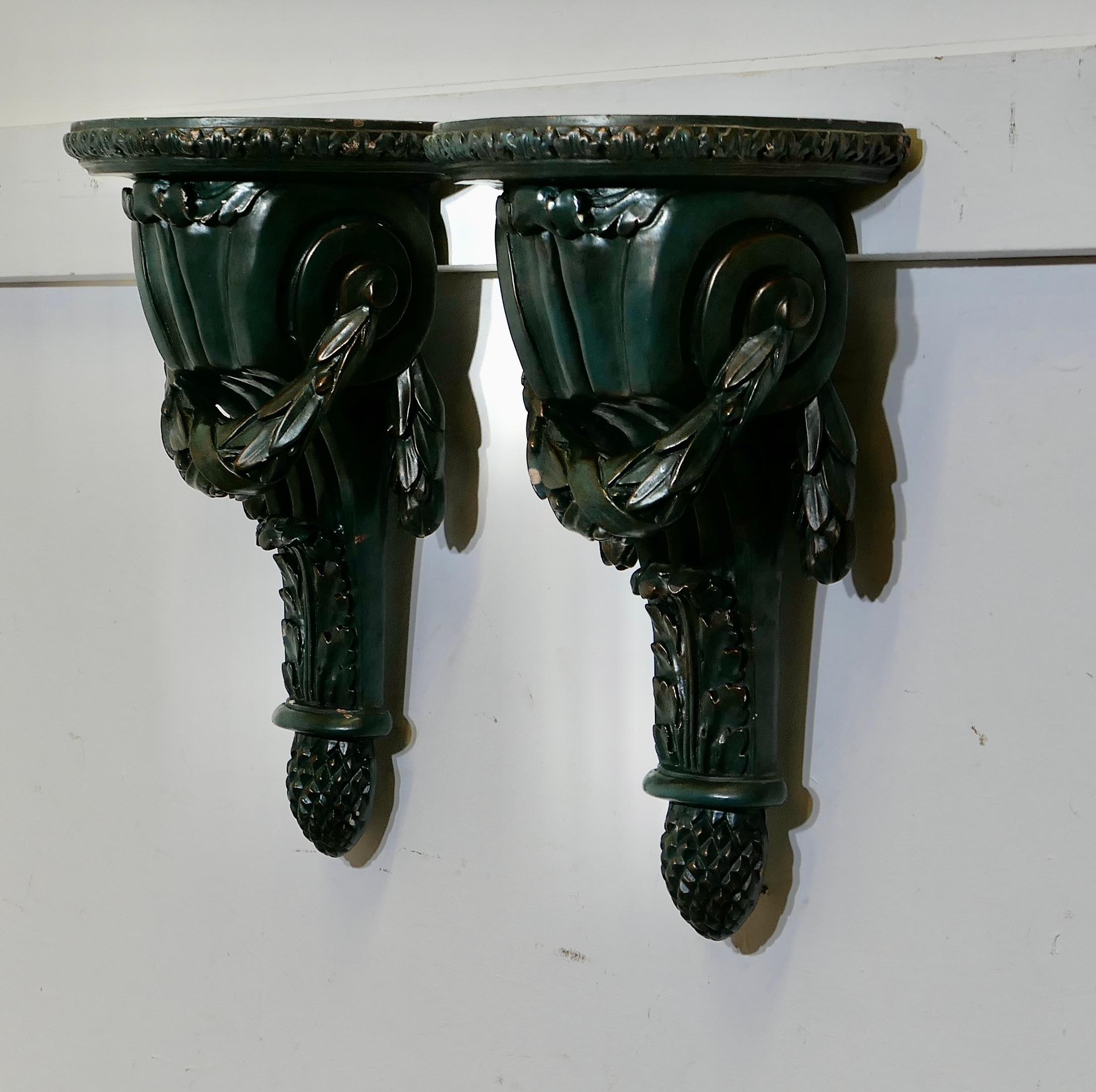 A Pair of 19th Century Green Wall Brackets     These are beautifully designed pi For Sale 2