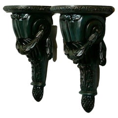 A Pair of 19th Century Green Wall Brackets     These are beautifully designed pi