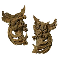 A Pair of 19th Century Hand Carved Gilt Wood Cornucopias
