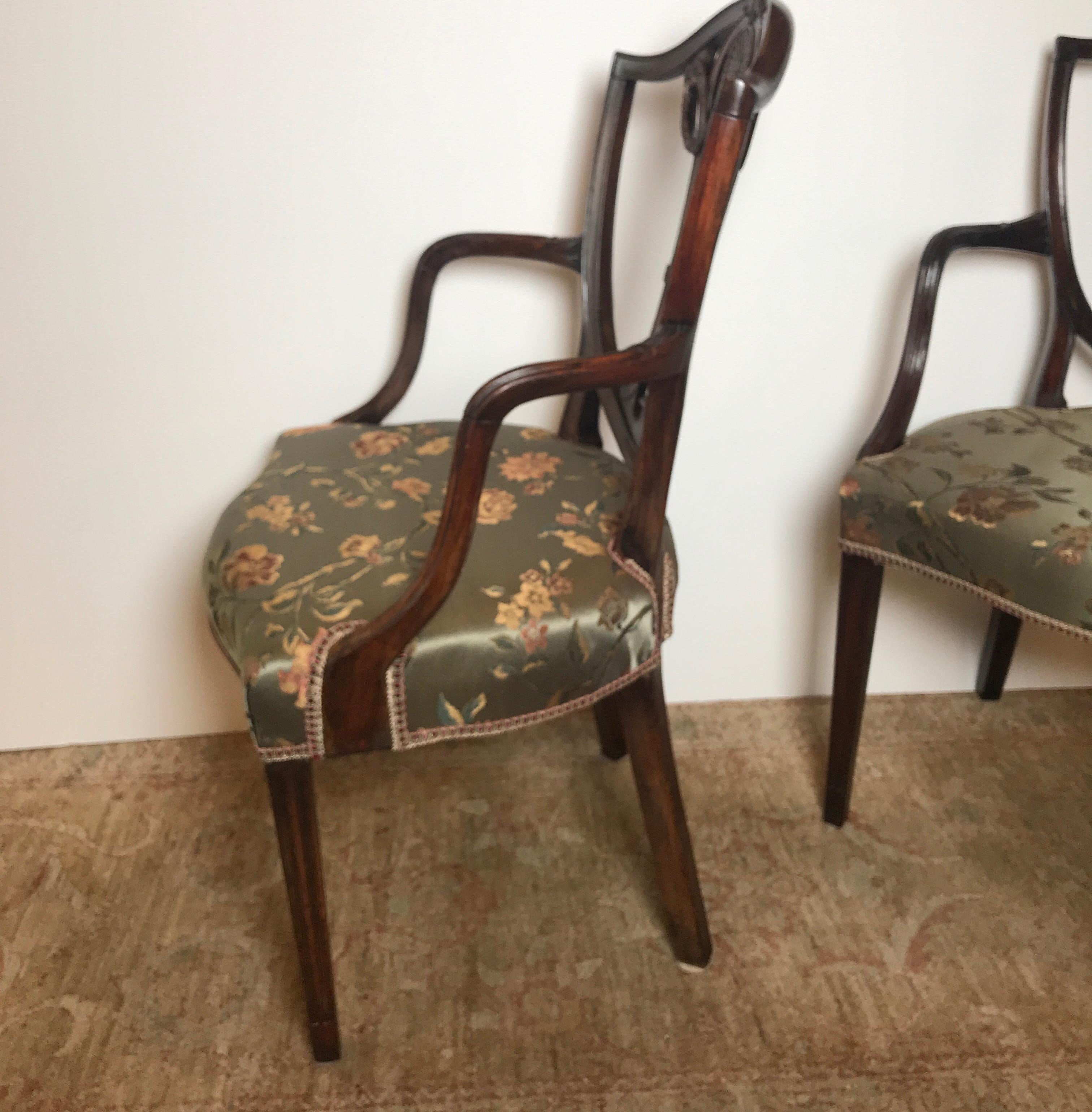 Pair of 19th Century Hand Carved Hepplewhite Armchairs 1