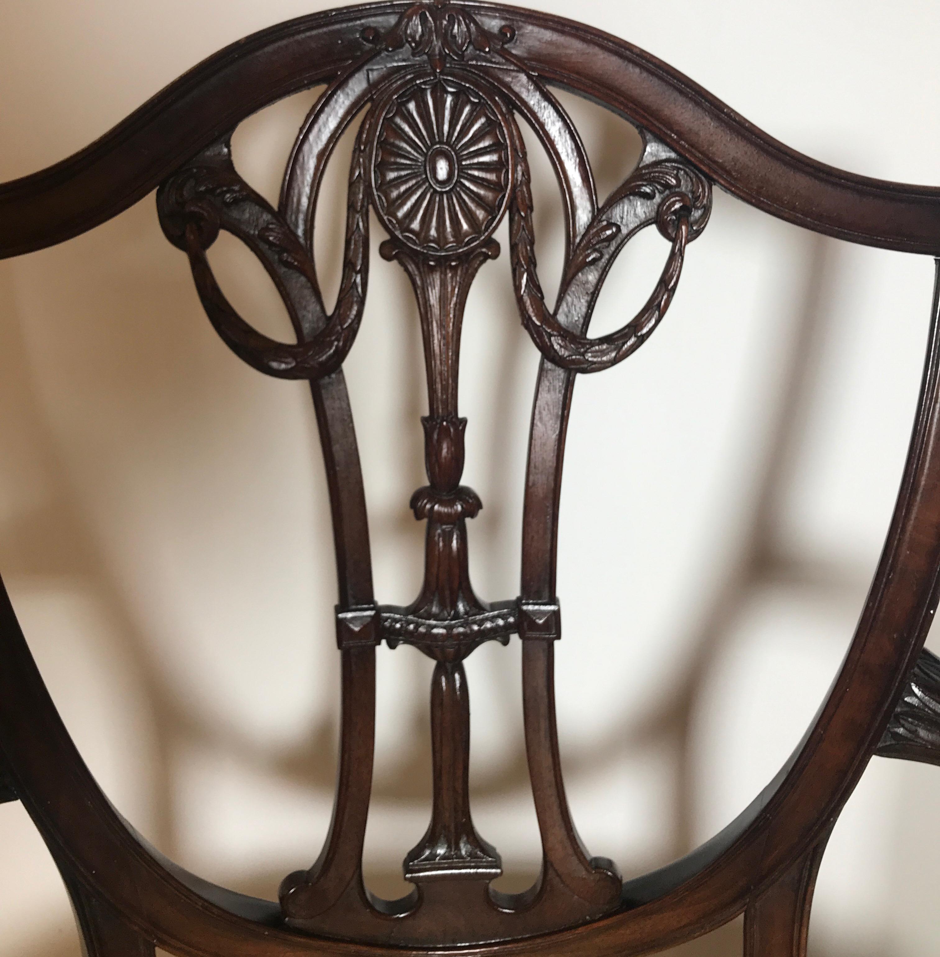 Pair of 19th Century Hand Carved Hepplewhite Armchairs 3