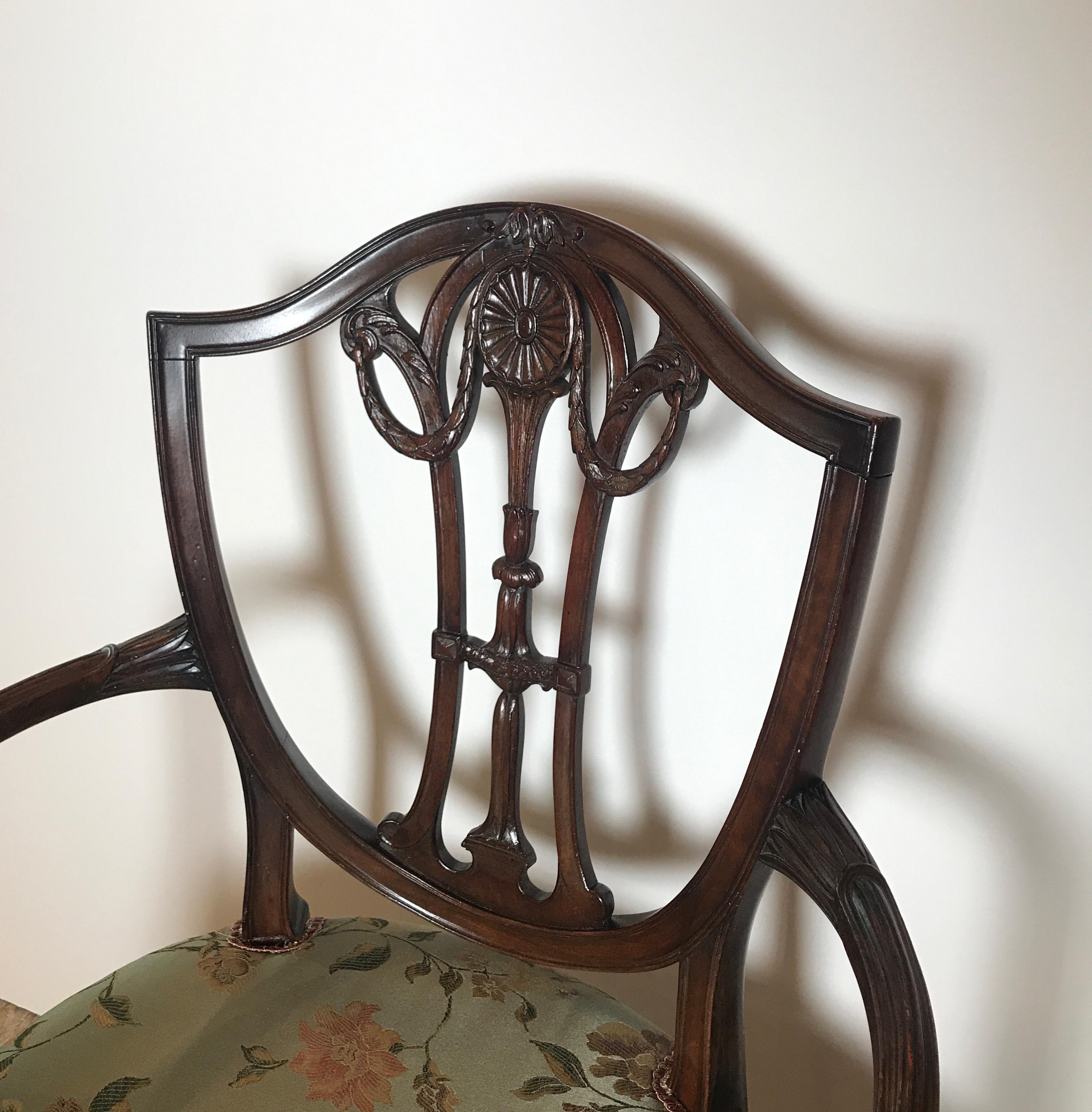 Pair of 19th Century Hand Carved Hepplewhite Armchairs 4