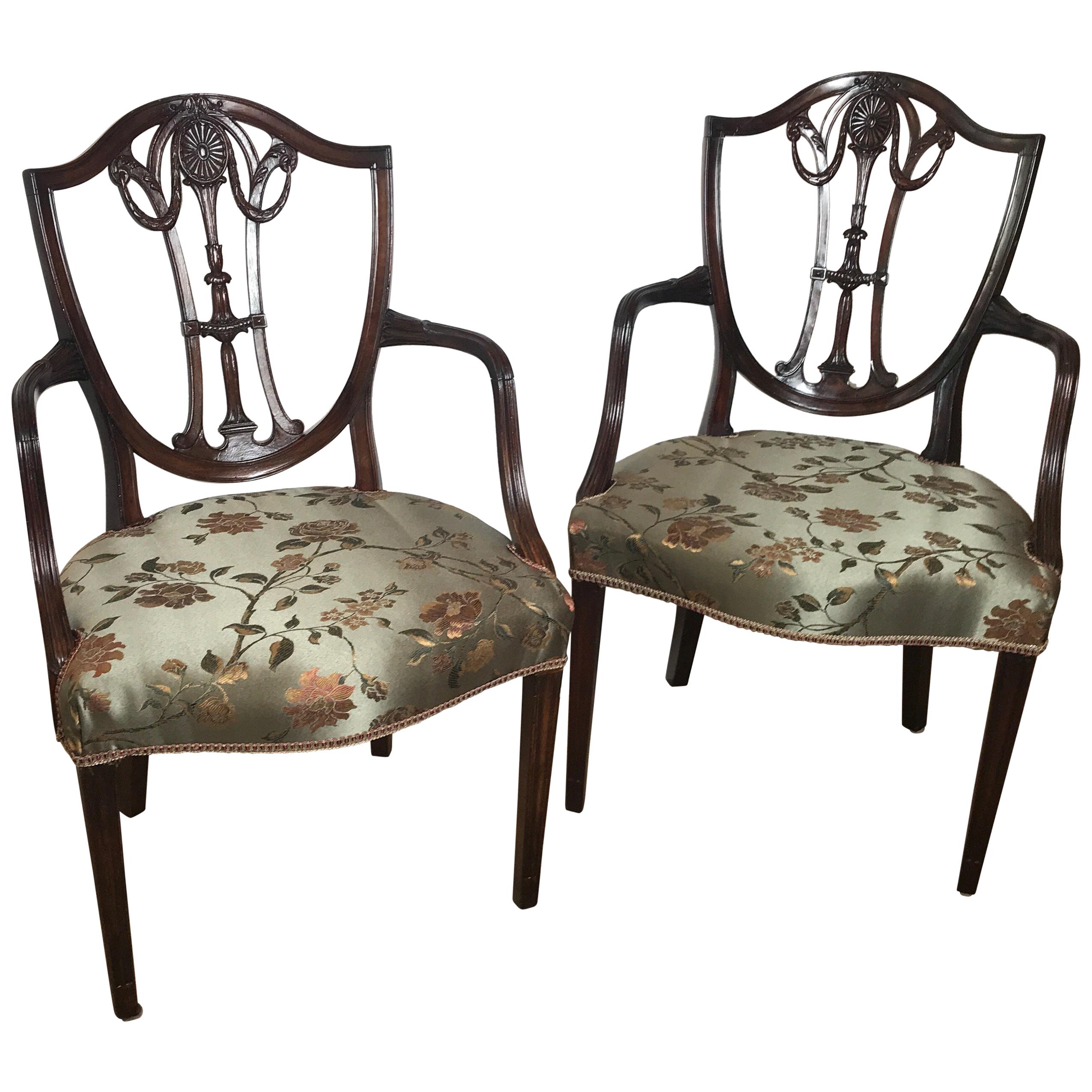 Pair of 19th Century Hand Carved Hepplewhite Armchairs